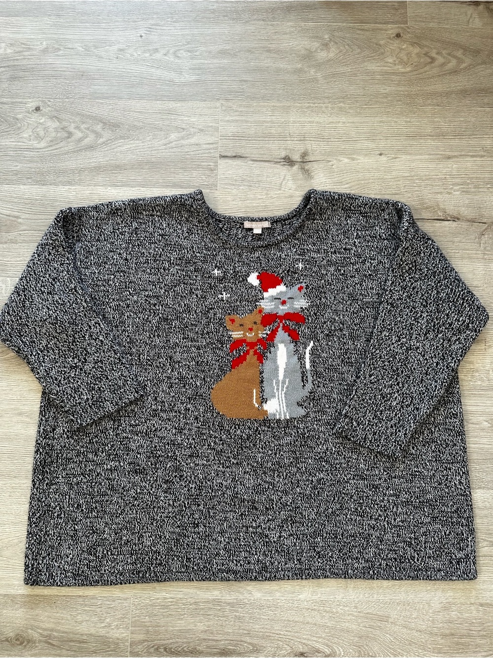 Woman Within Christmas Cats Holiday Sweater Plus Size 3X Black White Marled